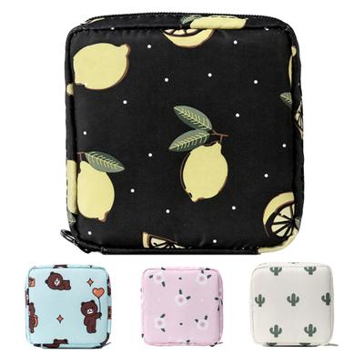 Pochette pour serviettes hygiéniques, motif dessin animé, grande capacité, mini tampon mignon, portefeuille en toile, petite pochette zippée, porte-cartes, porte-monnaie, sac à main