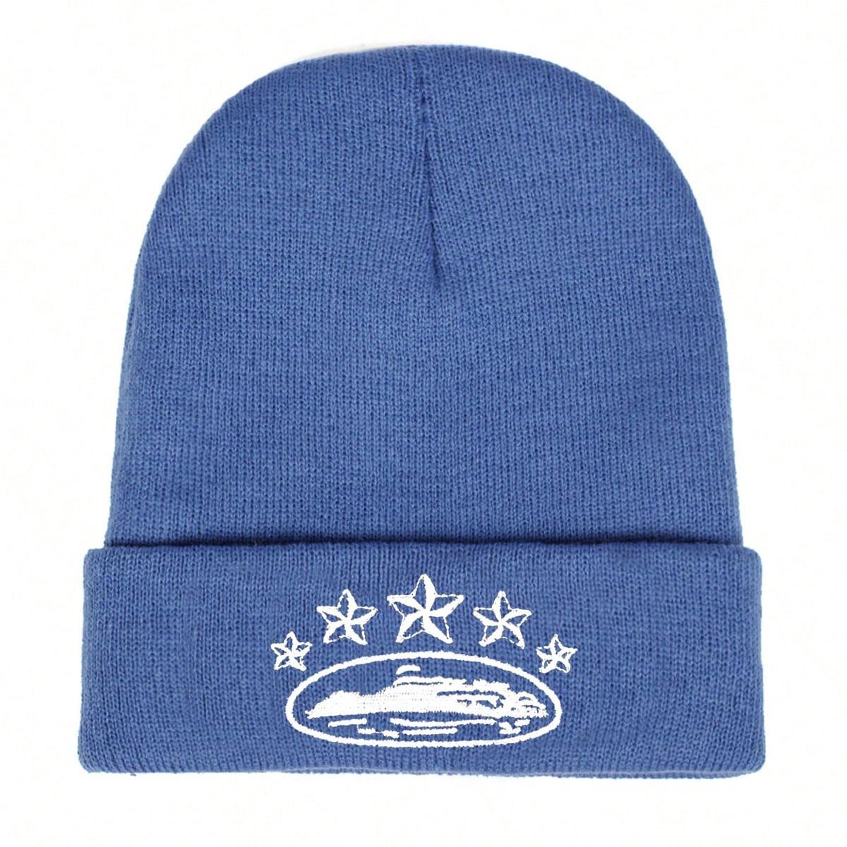 

Five Pointed Star Aircraft Carrier Embroidered Knitted Hat Men s Outdoor Street Hip Hop Caps Beanies Hats Fashion Designer Cap небо синє кольору