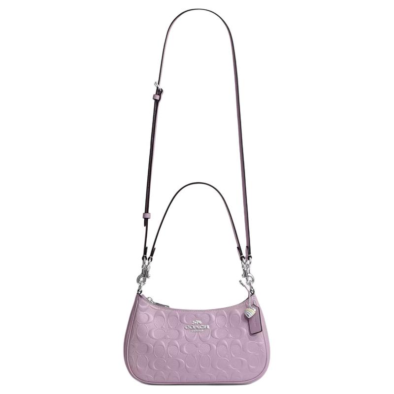 COACH Teri 25 Heart Charm Silver Metallic Leather Shoulder Bag Medium Women's Light Purple