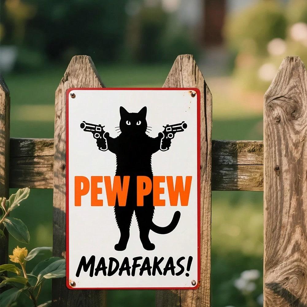 

Funny Cat With Gun Metal Tin Sign Retro Aluminum Wall Decor 8x12 Inch Home Garden Personalized Humorous разноцветный