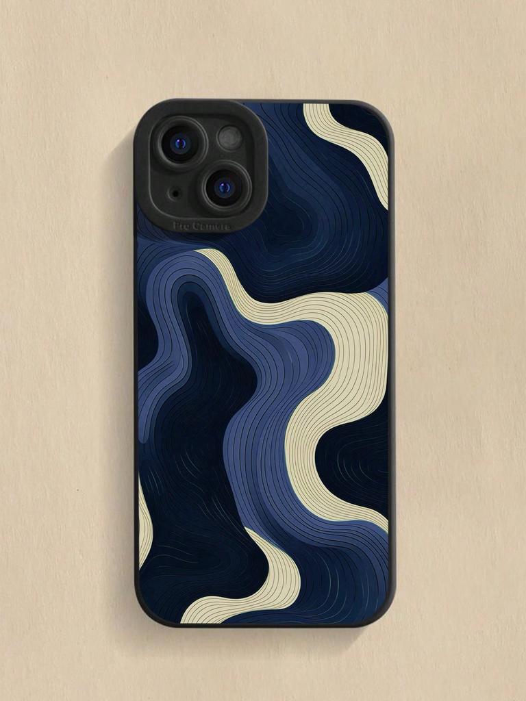 Abstract Navy Wave Line Art Minimalist Style Phone Case for iPhone 17 16 15 14 13 12 11 Series Pro Max Plus