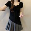 Summer Short Sleeve Women's Solid O-Neck irregular Pullovers korean Lace ribbon t-Shirts y2k Tops Female Slim pure cotton Tees