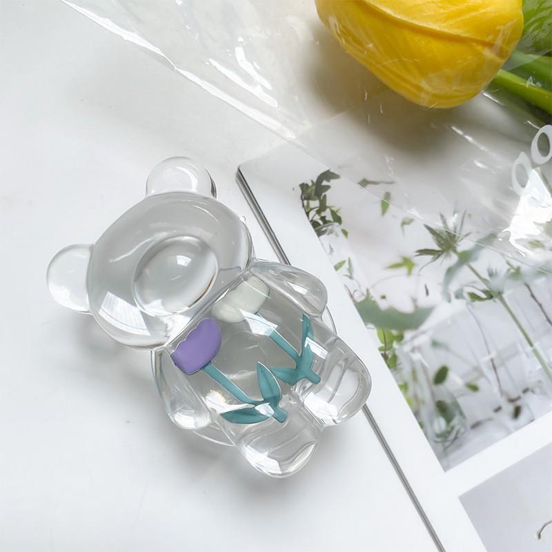 Creative Japanese Flower Transparent Bear Phone Airbag Bracket Korean Ins Desktop Stable Support Portable Telescopic