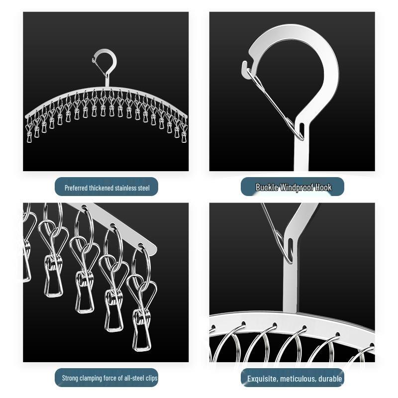 Curved Stainless Steel Multi-Clip Dryer Rack for Socks & Underwear