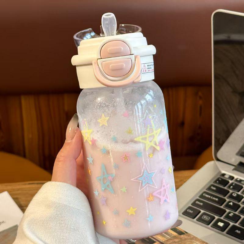 

Planet Plastic Star Straw Cup: Cute Large Capacity Summer Water Cup for Girls White Dual Drink 500ml
