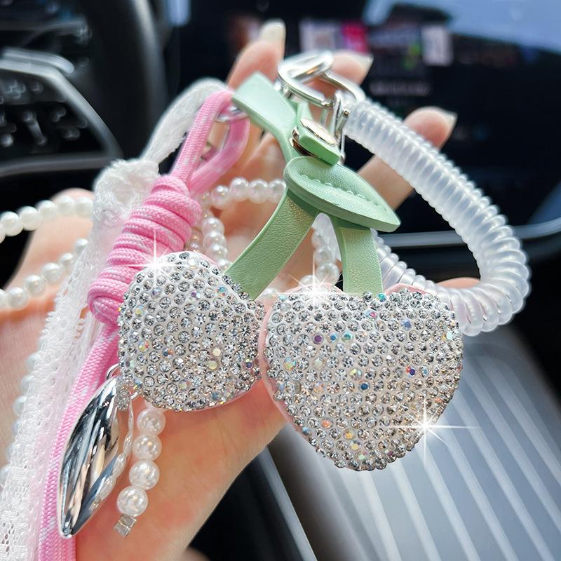 Cherry Heart Bow Beaded Handbag Pendant Cute Bag Pendant Decoration For Girls Gift