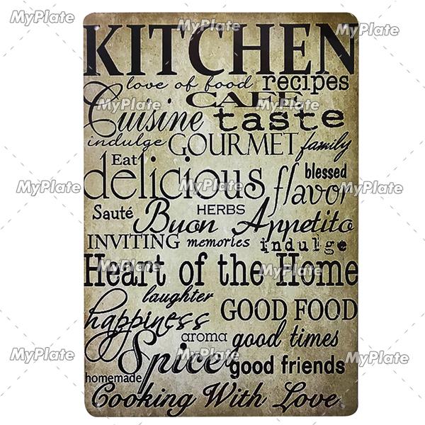 Kitchen Rules Metal Vintage Food Tin Sign Wall Decor for Kitchen Cafe Diner Bar Breakfast Metal Signs