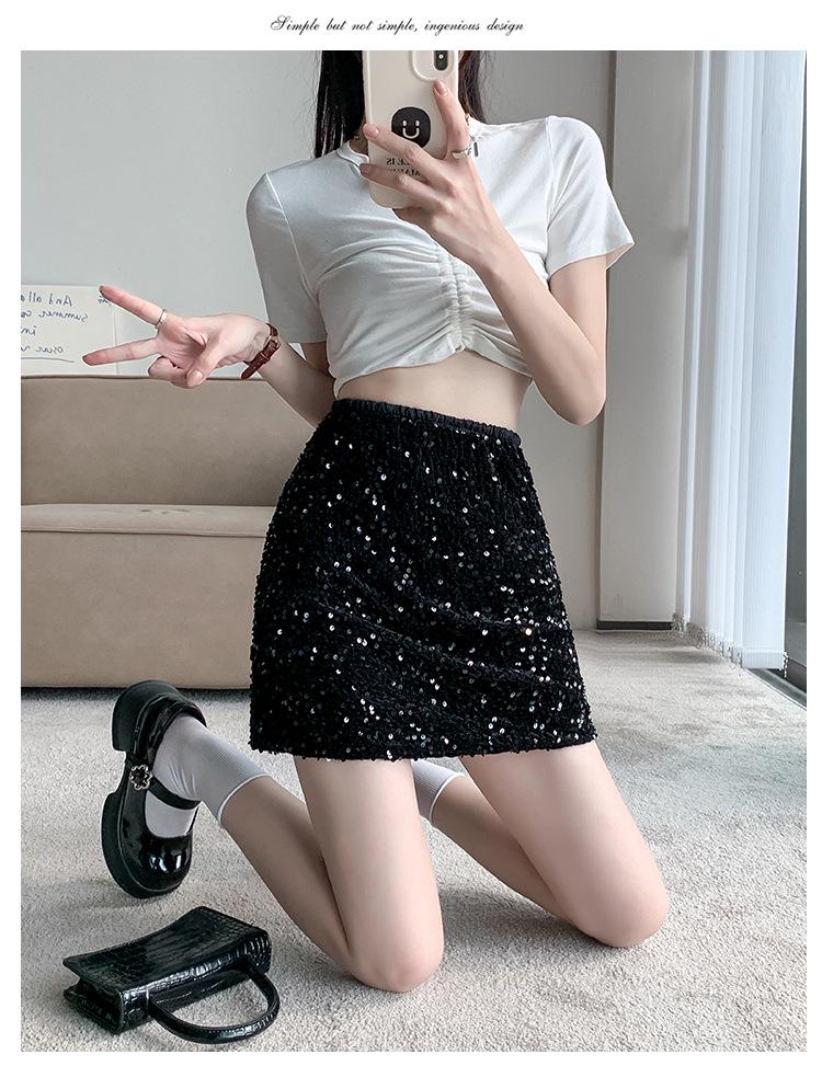 2026 Sequin High-Waist A-Line Mini Skirt - Petite, Slimming, Sexy Summer Style