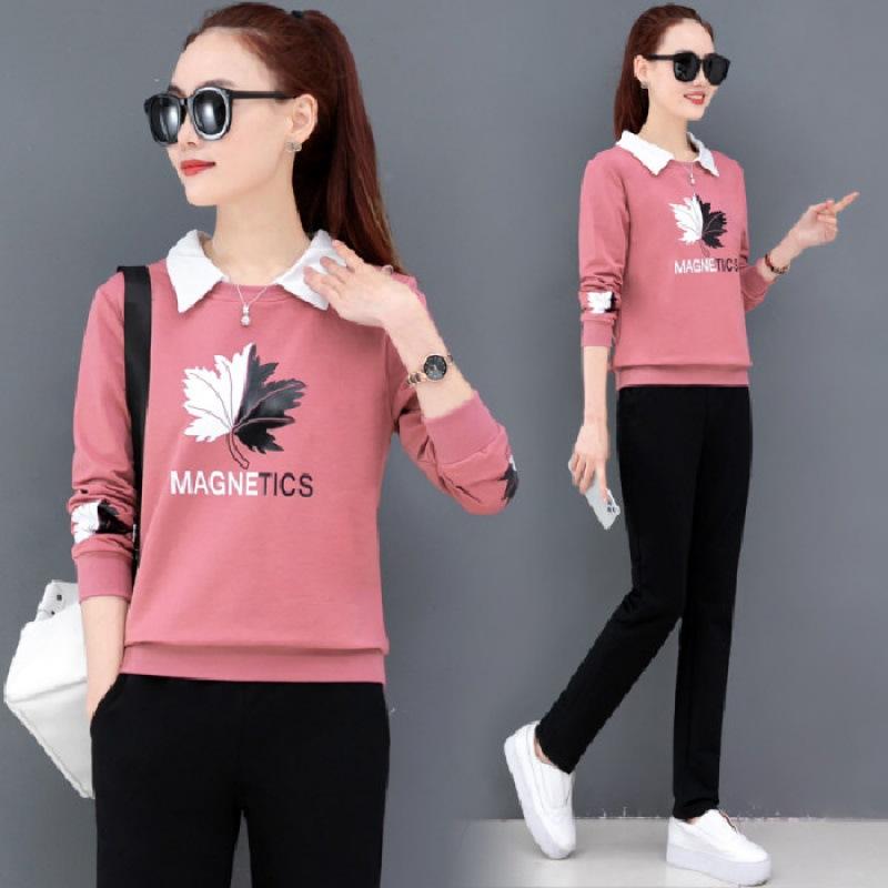 Модный спортивный костюм для женщин, весенне-осенний, корейский стиль, свободный повседневный, модный комплект из двух предметов M