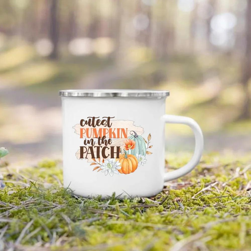 Take Me To The Pumpkin Patch Printed Enamel Mugs Coffee Cups Thanksgiving Party Juice Mug Cocoa  Handle Cup Fall  Holiday Gifts