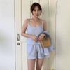 New Arrivals Open Run Women Stripe Sleeveless Blouse And Shorts Set 3pcs