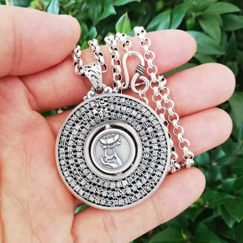 Copper Heart Sutra Pendant Necklace Men Women Vintage Style Round Charm With Chain Options