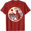 Black Cat Japanese Mount Fuji Graphic T-Shirt Breathable Cotton Retro Style Tee for Men
