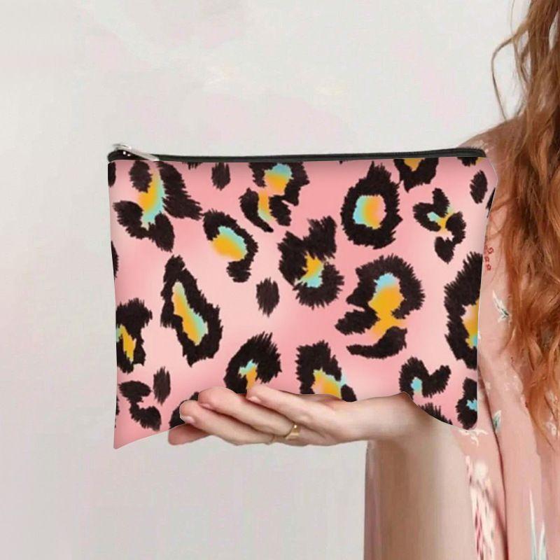 Printed leopard print canvas cosmetic bag student zipper pencil case thickened cosmetic hand-held storage bag