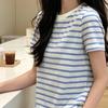 Ladies' Blue White Striped T-shirt Female Round Neck Loose Short Sleeved Blouse Summer New Korean Style Versatile Top