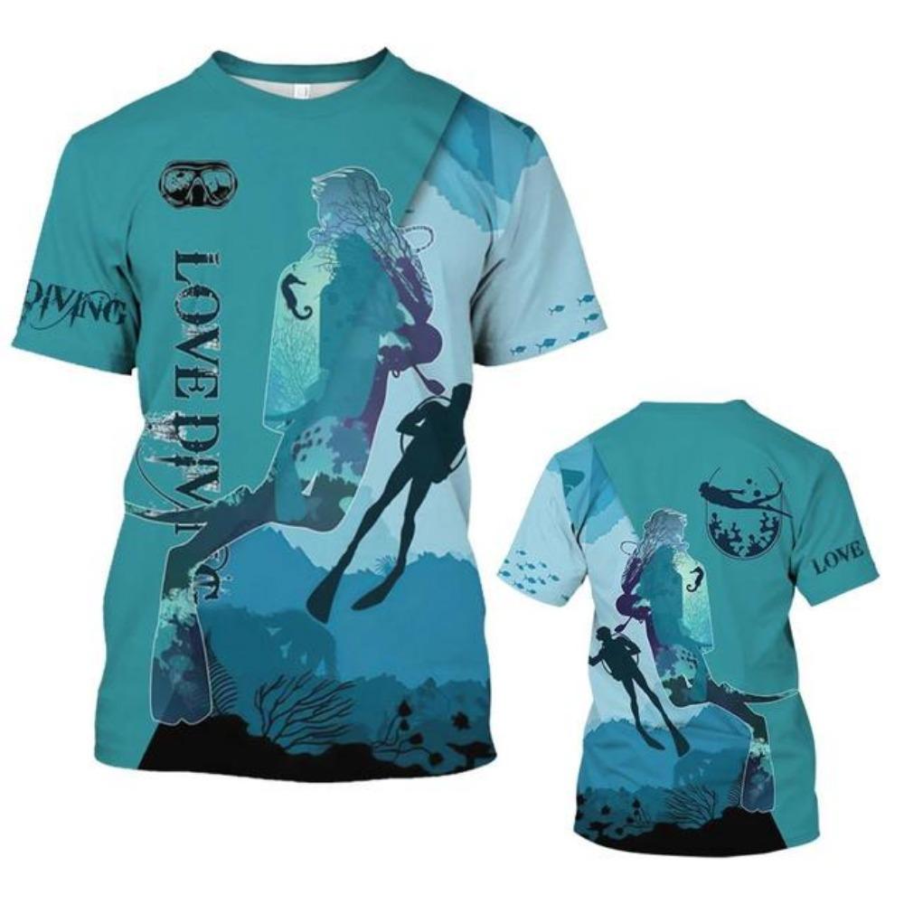 Men's Funny Scuba Diving T-Shirt 3D Print Short Sleeve Casual Tee for Daily Wear
