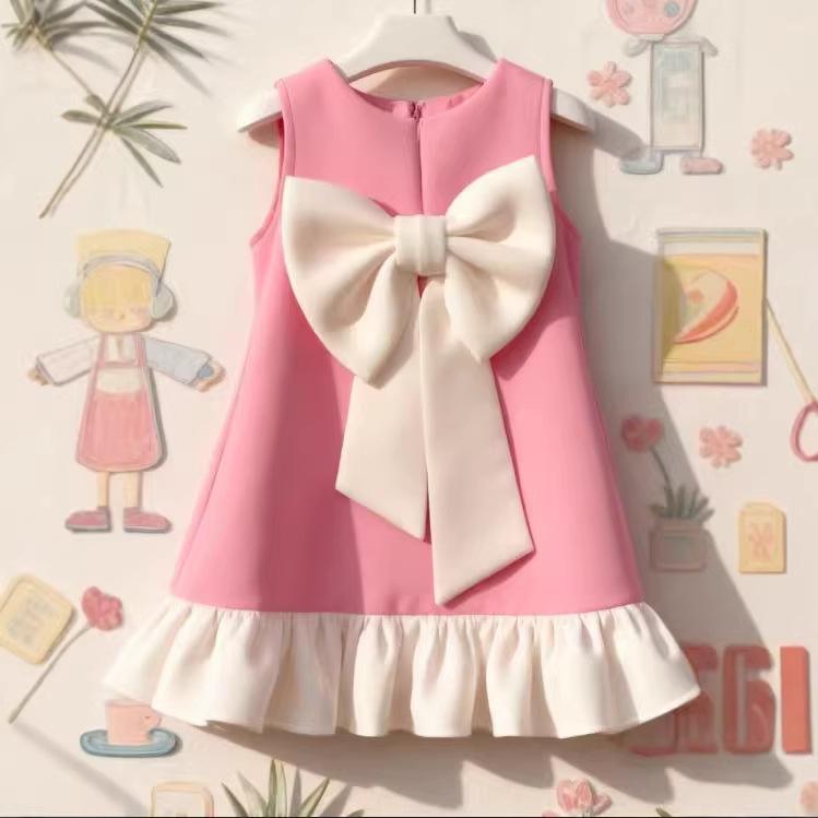 Rosa Kleid für Mädchen - Sommer Kindermode Großes Schmetterlingsknoten Prinzessinnenkleid