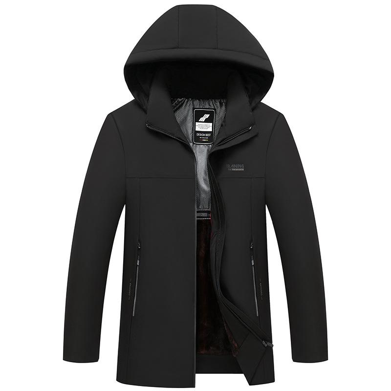 Men's Winter Warm Fleece Lined Business Jacket Outdoor Windproof Multi-Pocket Hooded Coat for Male Hooded Thicken Long Jackets Fashion Casual Parka