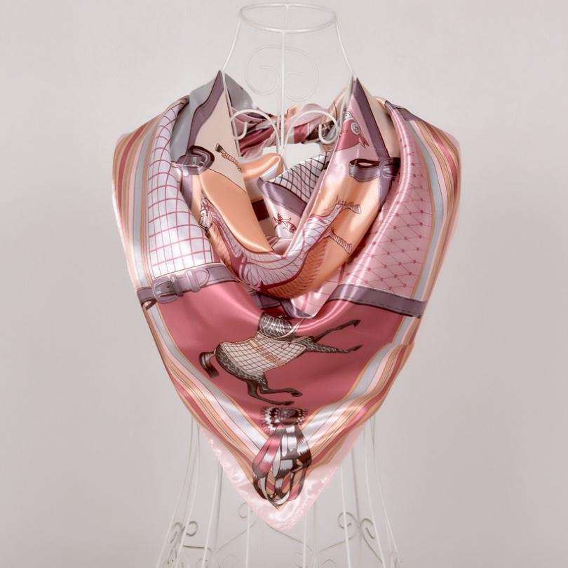 [BYSIFA] Navy Blue Chinese Roses Large Square Scarves New Female Elegant Large Silk Scarf Fashion Ladies Accessories 90*90cm