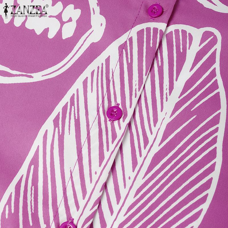 ZANZEA Women Casual Round Neck Loose 3/4 Sleeve Print Dress