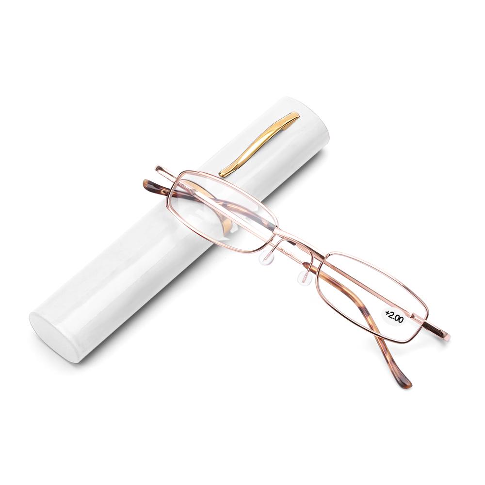 Hot Sale Unisex Stainless Steel Frame Resin Reading Glasses 1.00-4.00 With Tube Case Folding Anti Fatigue Presbyopic Eyeglasses