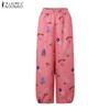ZANZEA Pantaloni casual de damă cu talie elastică, largi, cu imprimeu