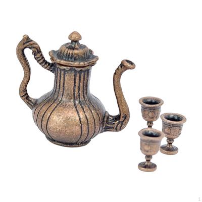 1/12 Dollhouse Miniature Flagon Room Kitchen Appliance Craft Dioramas Mini Metal with Cups