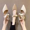 2025 Autumn New Women's Shoes Korean Version Thick Heel Pointed Hollow Bow Fashion Single Shoes Fashion Versatile High Heels