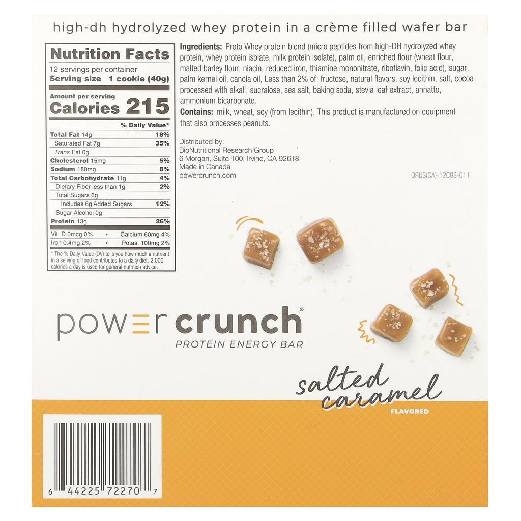 Powder Crunch Protein Energy Bar, Original, Salted Caramel, 12 Bars, 40 G (1.4 Oz) Each