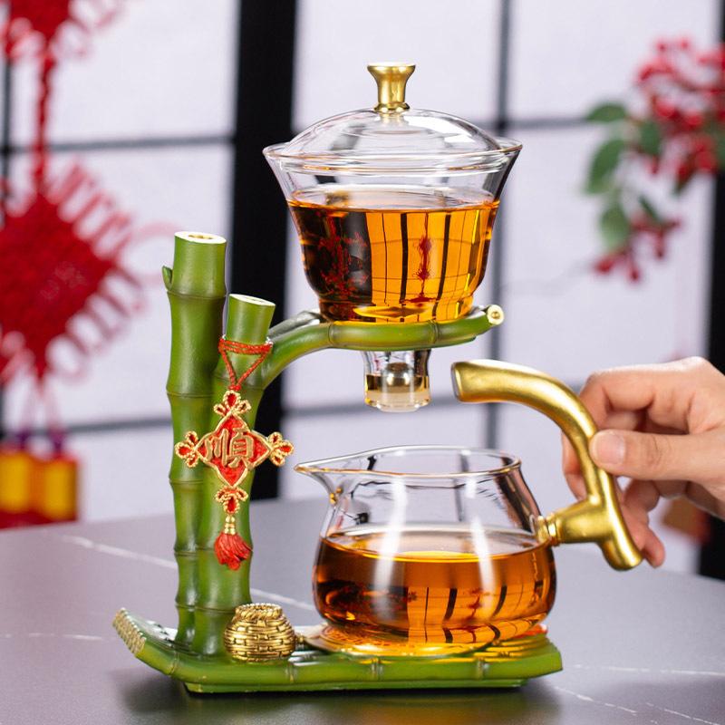 Chinese Style Fu Bamboo Glass Automatic Teaware Sets Thickened Heat Resistant Household Kung Fu Tea Set чистый