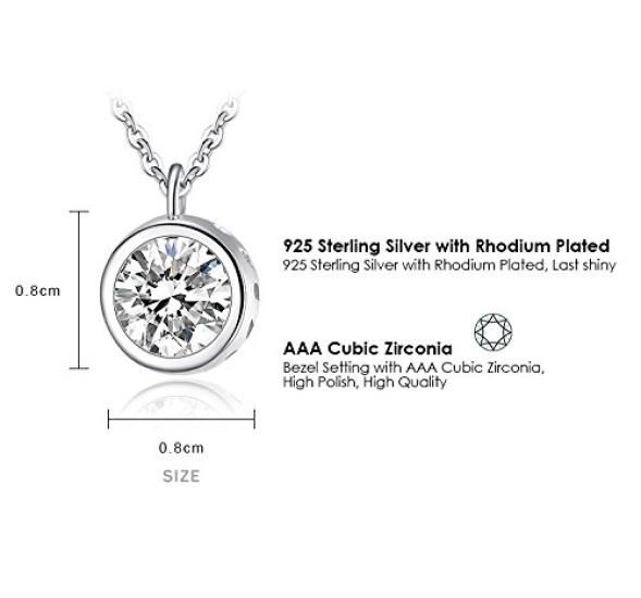 Ashley Jewelry Single Stone Necklace, Sterling Silver 925, Simple Pendant, Cubic Zirconia, Women's, Everyday Wear