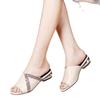 Color Matching Soft Leather Low-heeled Fish Mouth Slippers Women's Thick Heel Fashion Outer Wear One-word Sandals Summer 2025 New Versatile