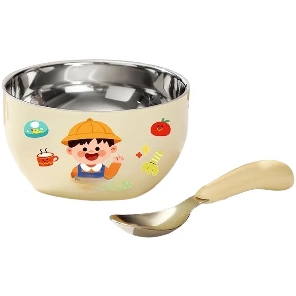 1 Set Schüssel zum Servieren von Nudeln, Obst, Joghurt und Reis Edelstahl Kinderschüssel mit Saugfuß Cartoon Babyfütterungsschüssel