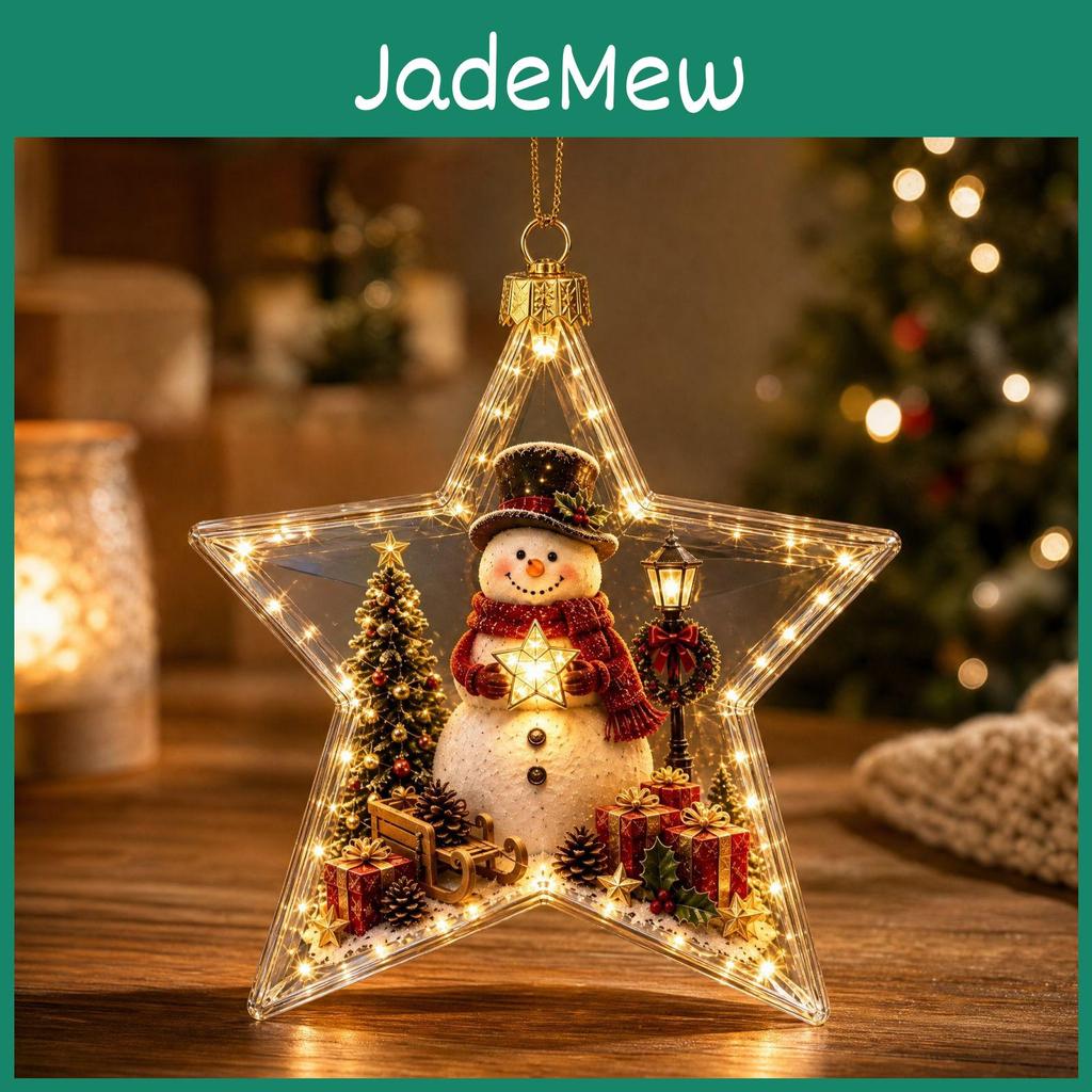 Christmas Creative Lighted Star Acrylic Garland With Snowman Decor For Home Festivities