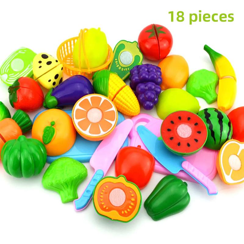 Kitchen Fun Cutting Fruit Basket And Vegetables Pizza Food Play House Set Puzzle Education Toys For Kids Boys Girls Xmas Gifts