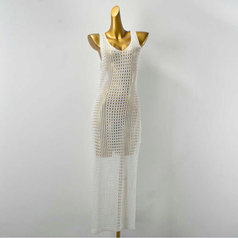 High Slit Sexy Cut Out Vest Dress V Neck Vacation Style Sexy Sleeveless Fashion Style Export Bandage Dress Knitting Long Dress