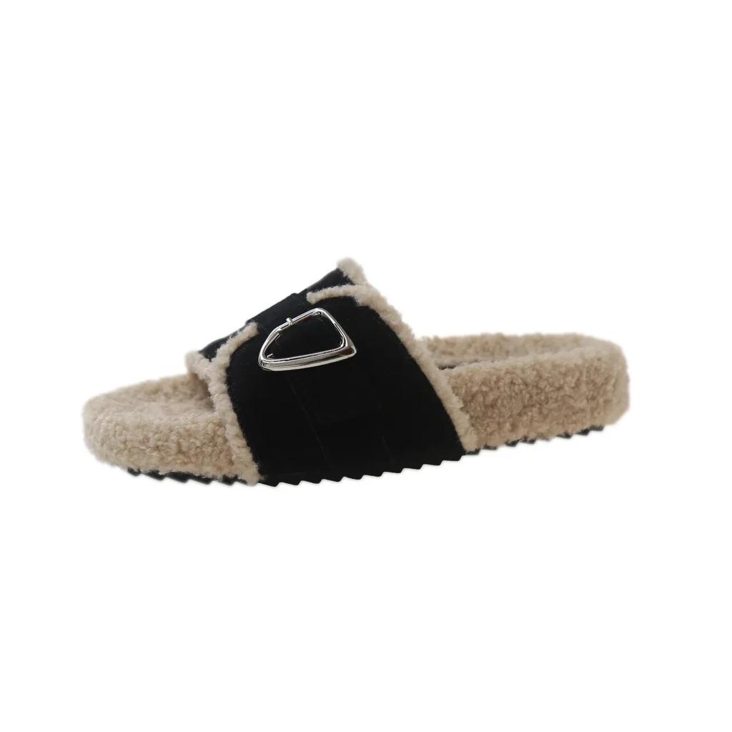 Fashion Women Cotton Slippers Autumn/winter Thick Soled Plush Slippers New Fashion Comfortable Belt Buckle Anti Slip Warm Slippers