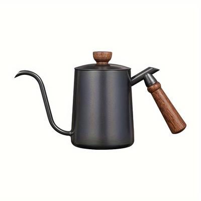 600ML Rostfritt Stål Häll över Kaffekanna med Trähandtag Lång Pip Droppbryggare för Hemmabarista