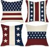 4Th Of July Patriotic Decorative Throw Pillow Covers Set Of 4, America Usa Red White Blue Stripes Stars Porch Outdoor Pillowcase