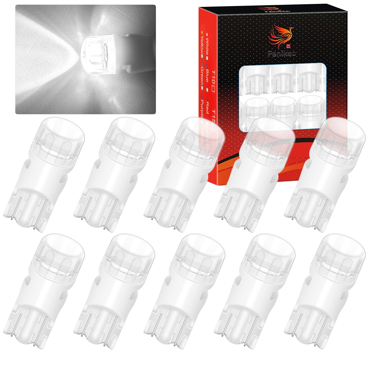 

Fenikso T10 LED Position Lamp White Ceramic Transparent Diffusion Lens Room Lamp License Plate T10 Bright Light белый