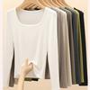 U-neck Sweater Solid Color Slim Knitted Sweater T-shirt Long-sleeved Top Low-neck Inner Layer Slim Pullover Women's Clothing
