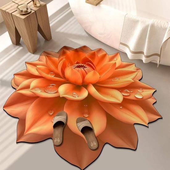 Diatomaceous Earth Floor Mat 3D Realistic Floral Design Bath Mat Non-Slip Absorbent Mat Quick-Drying Easy to Clean Shower Rug