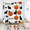 Halloween Duschvorhang-Set - Kürbis Katze Fledermaus Spinnen Design, Inklusive Toilettendeckelbezug & Badematten, 180X180cm, 12 Haken