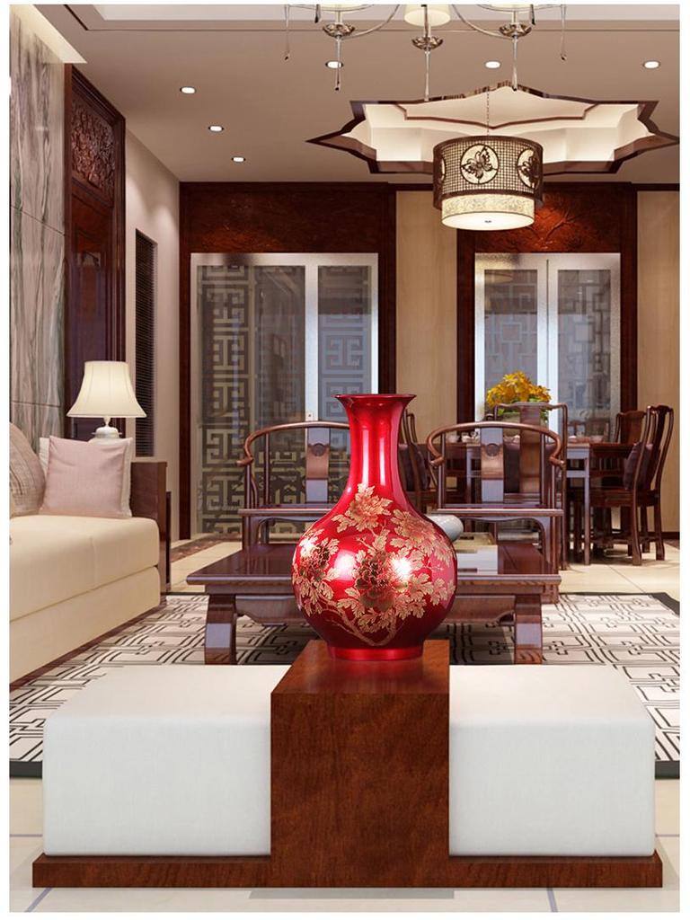Porcelain Jingdezhen Red Ceramic Vases: Chinese Style Floral Ornaments for Home Decor