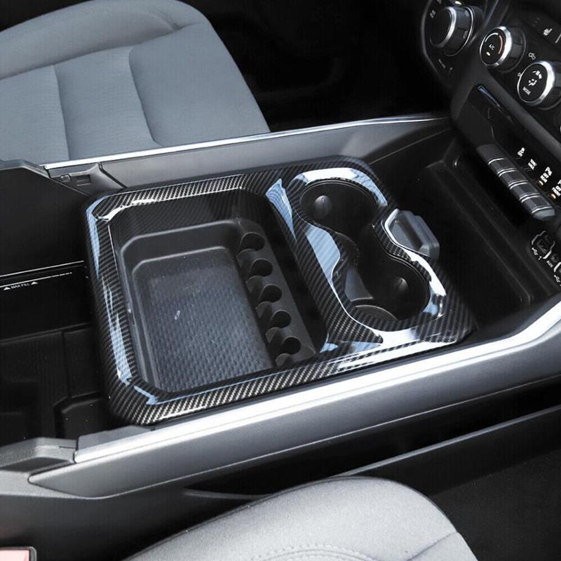 For  - 2024 Dodge RAM 1500 Carbon Fiber Center Console Cup Holder Cover Trim