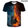 Summer Fashion 3D T Shirts Men Women Children Hip Hop Flame Guitar Print Streetwear Music Tops Boy Girl Kid T-shirt Harajuku Tee
