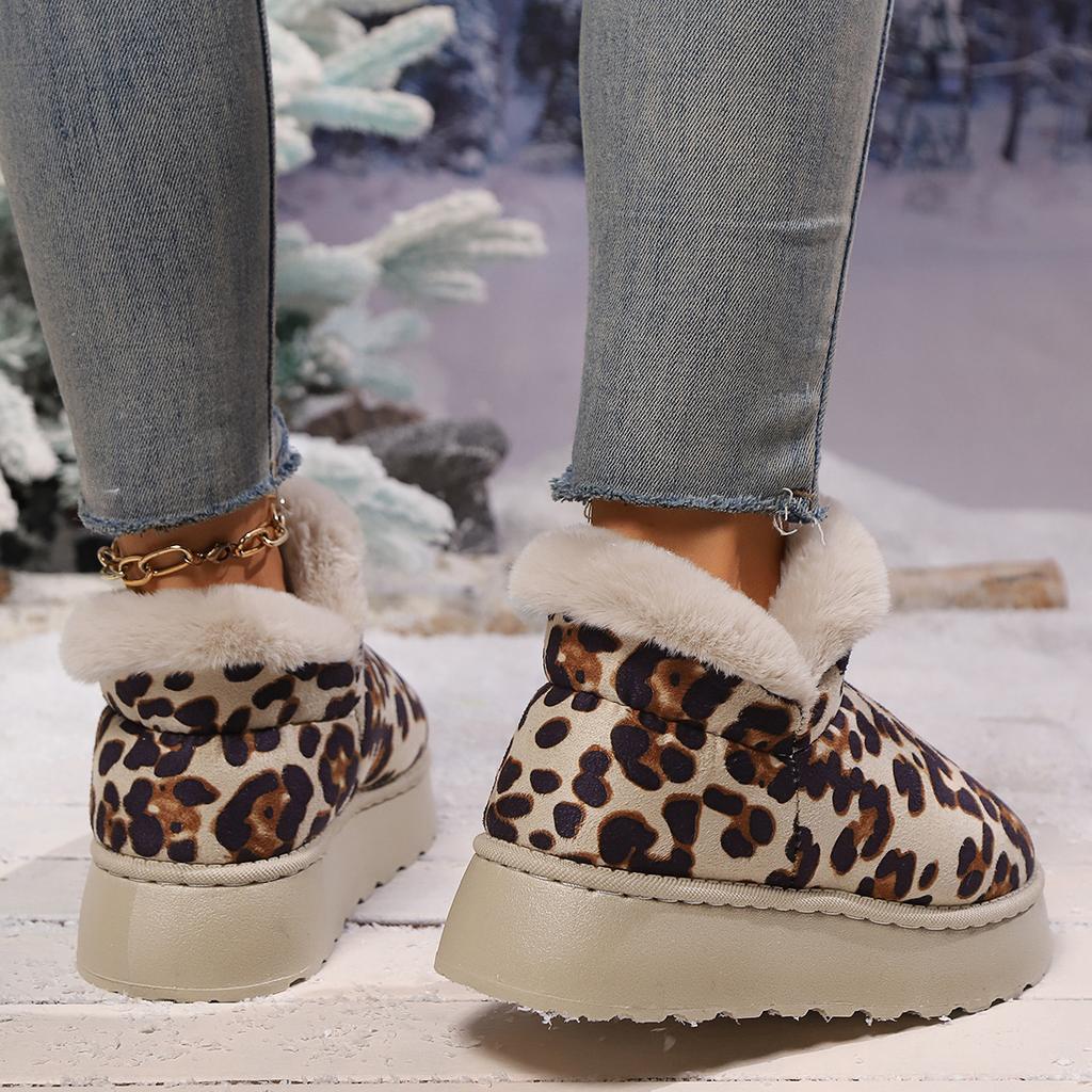 Mode Damen Dicke Schneestiefel Winter 2025 Neu Runde Spitze Wildleder Leopard Ärmel Rutschfest Verschleißfest Kurze Stiefel