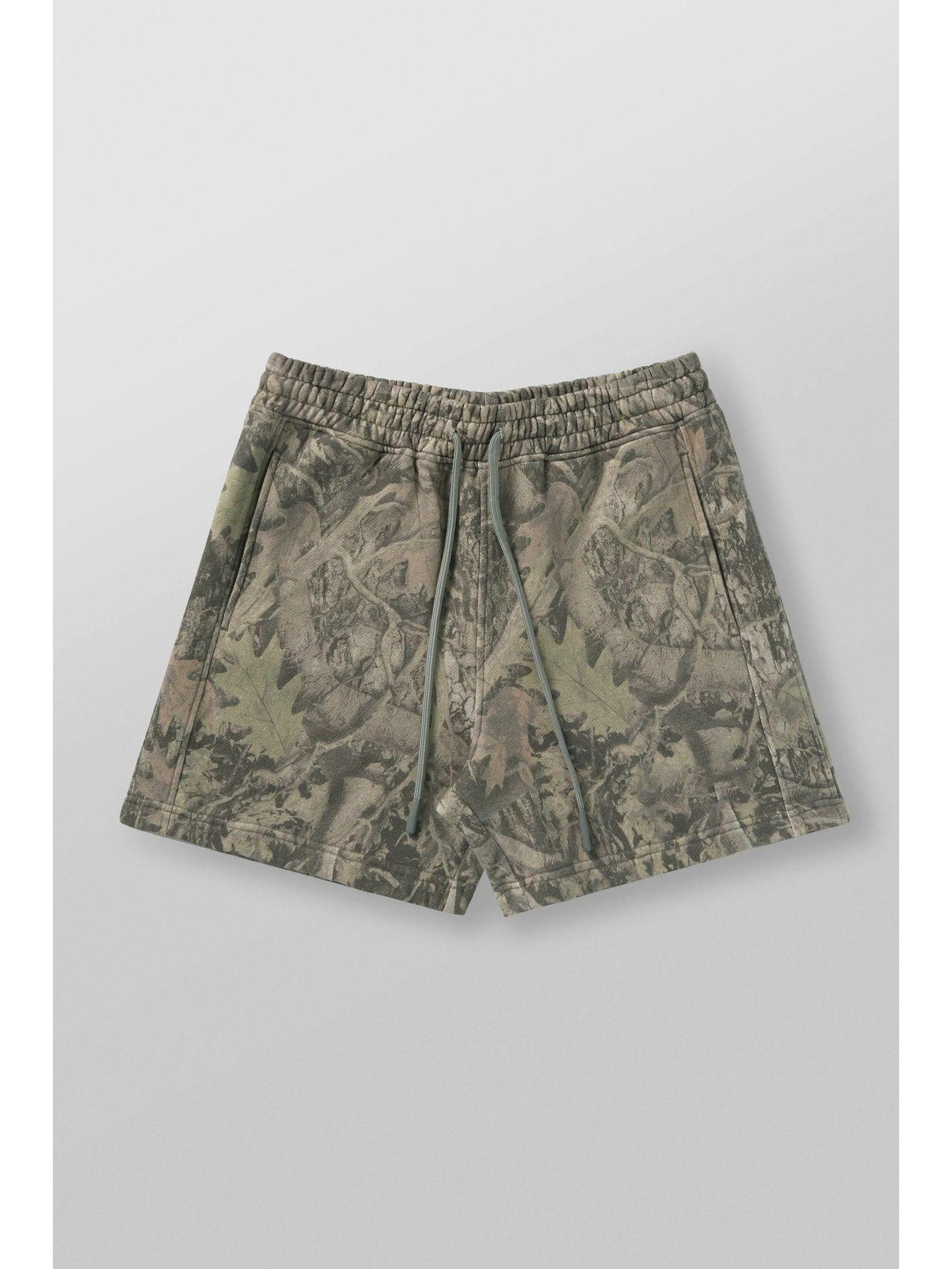 

YOUNGLA Чоловічі повсякденні шорти камуфляжного стилю з вицвілим листям - Ретро літери, вільний крій, літні, для фітнесу, спорту, пляжного одягу S