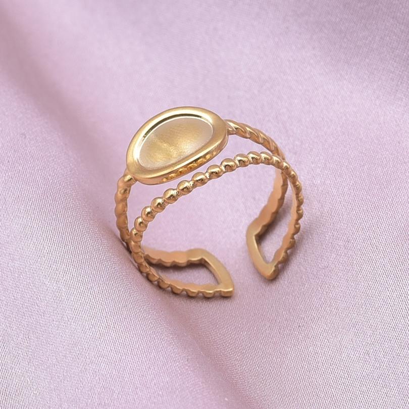 Klassisk Retro Öppningsbar Justerbar Ring Oregelbunden Geometri Hjärta Ellips Vattendroppe Glänsande Rostfritt Stålringar Semesterpresent