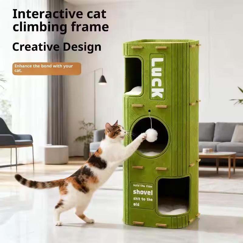 2-Tier Felt Cat House & Condo with Scratching Pad for Indoor Cats, Multi-Cat Families, Play & Sleep - High Demand Limited Stock